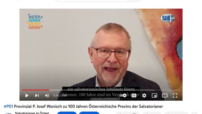 2023 feiern die Salvatorianer 100 Jahre österreichische Provinz. Zu diesem Anlass präsentieren wir wöchentlich kurze Video-Statements von Ordensangehörigen, von Mitarbeiter:innen und von Freund:innen der Ordensgemeinschaft, die ihre Gedanken zu diese