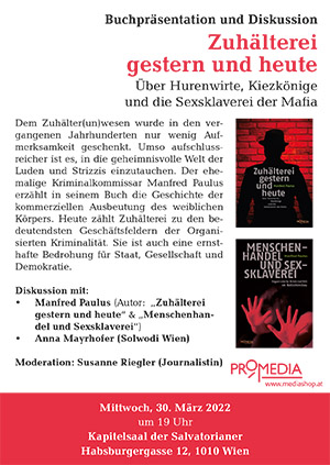 Flyer Einladung zu Manfred Paulus: Zuhälterei gestern und heute.