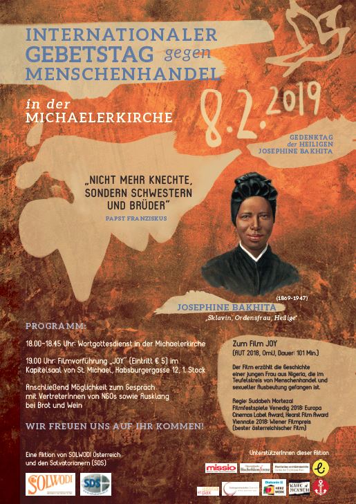 Plakat zum Internationalen Gebetstag  gegen Menschenhandel am 8. Februar 2019