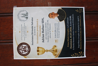 Announcement of the first Mass celebrated by Fr Adrian Hafner SDS